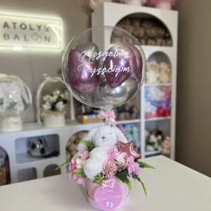 Peluşlu Çiçek Kutusu-Pembe